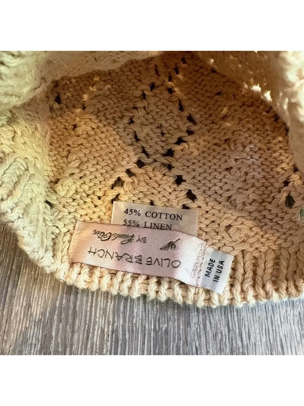 Olive Branch Cotton and Linen Blend Cream Knit Hat with Bow